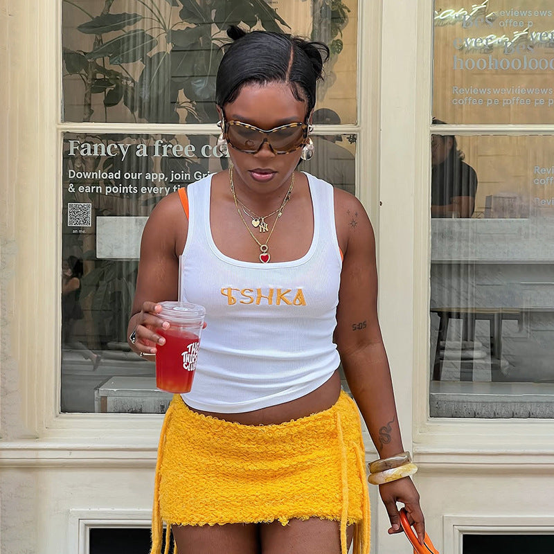 Women Summer Street Trend Solid Knitting Tassel Bodycon Skirt 4