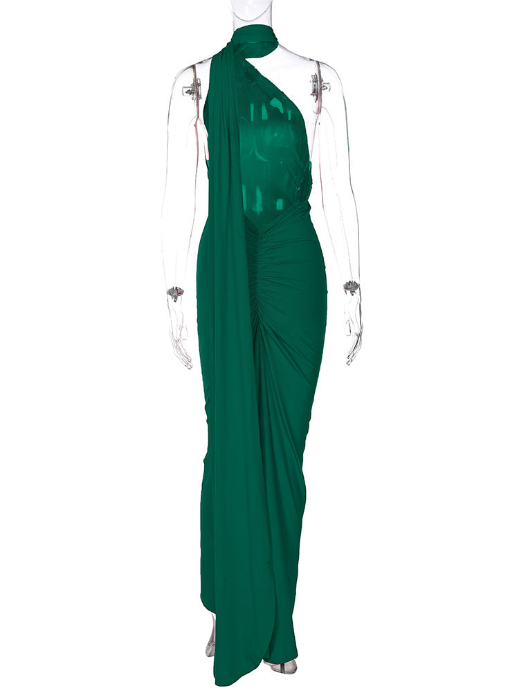 Women Summer Sexy Backless Pleated Solid Sleeveless Dress 45