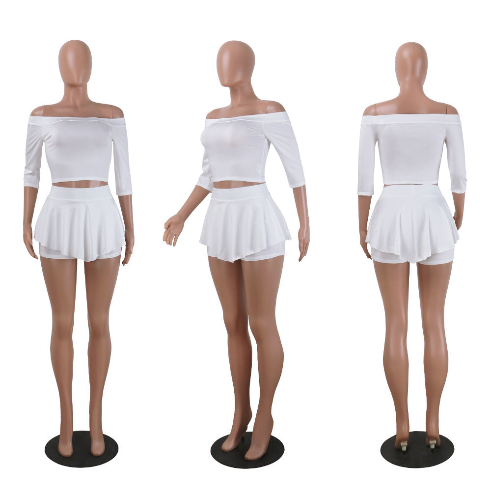 Sexy Skirt Pleated Off Shoulder Two-Piece Nightclub Set 5