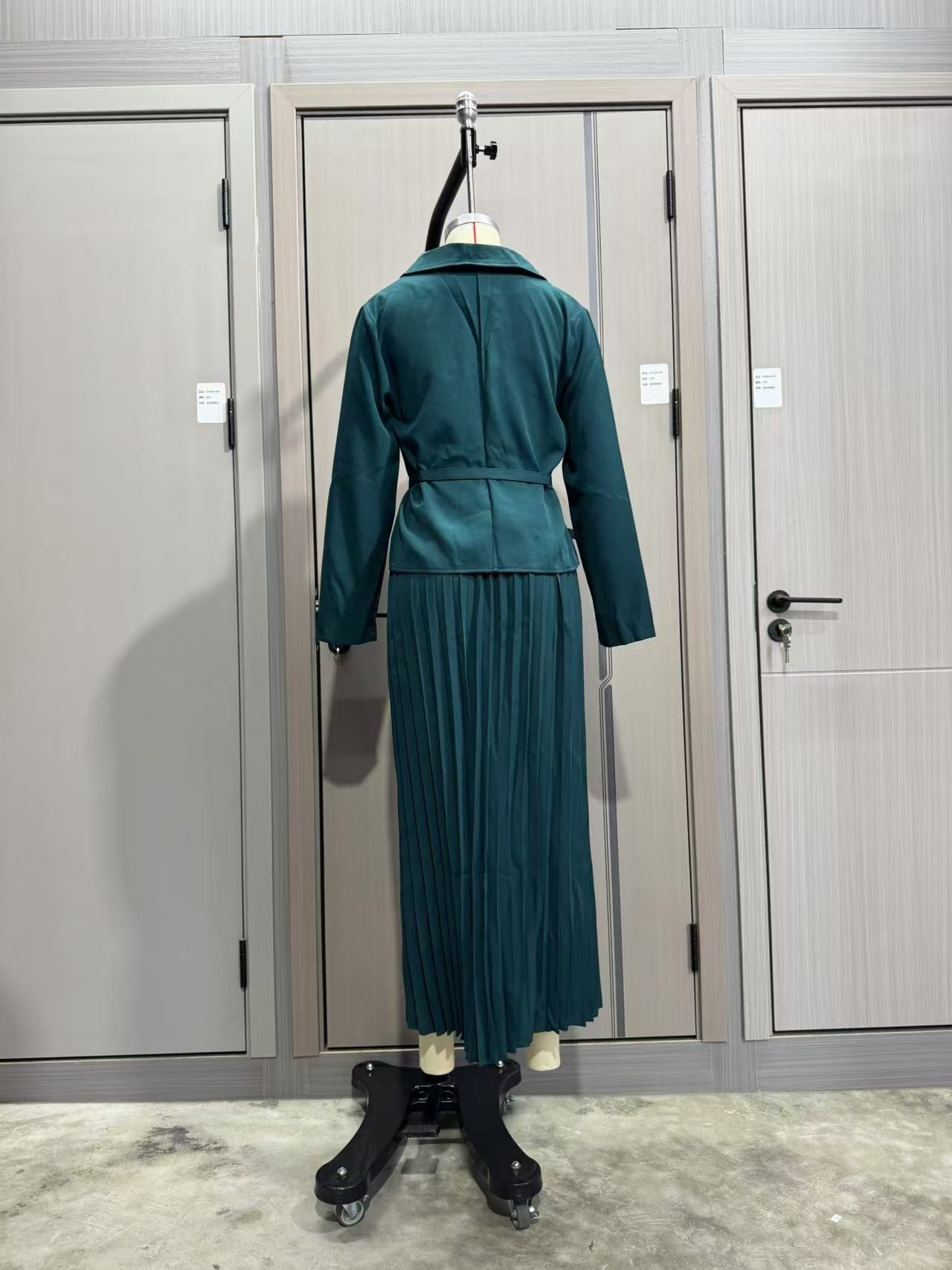 Women Button Blazer and Pleated Skirt Two Piece Set 16