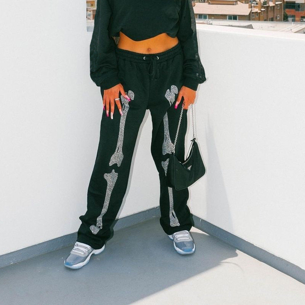 Autumn Women's Fashion Trend Beaded Skull Sweatpants Casual Pants 4