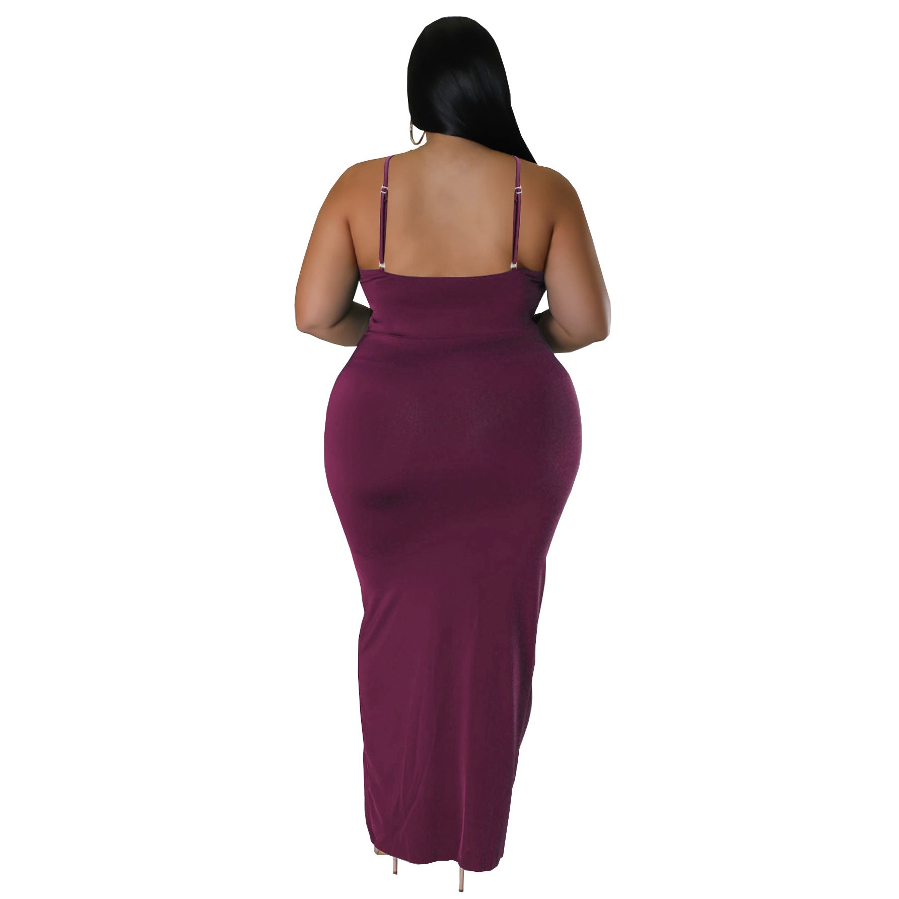 Women's Plus Size Solid Strap Sleeveless V-Neck Long Dress 6