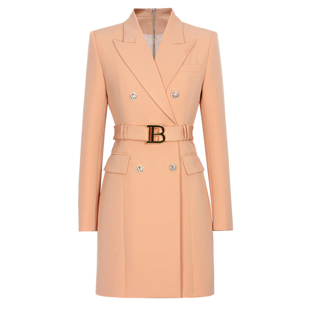 Spring Autumn Fashion Solid Color Slim Belt Long Sleeve Slim Chic Career Suit Dress 34