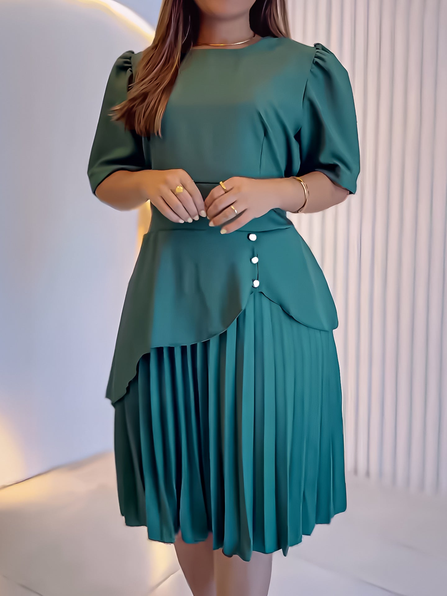 Women's Solid Color Casual Short Sleeve Pleated Dress