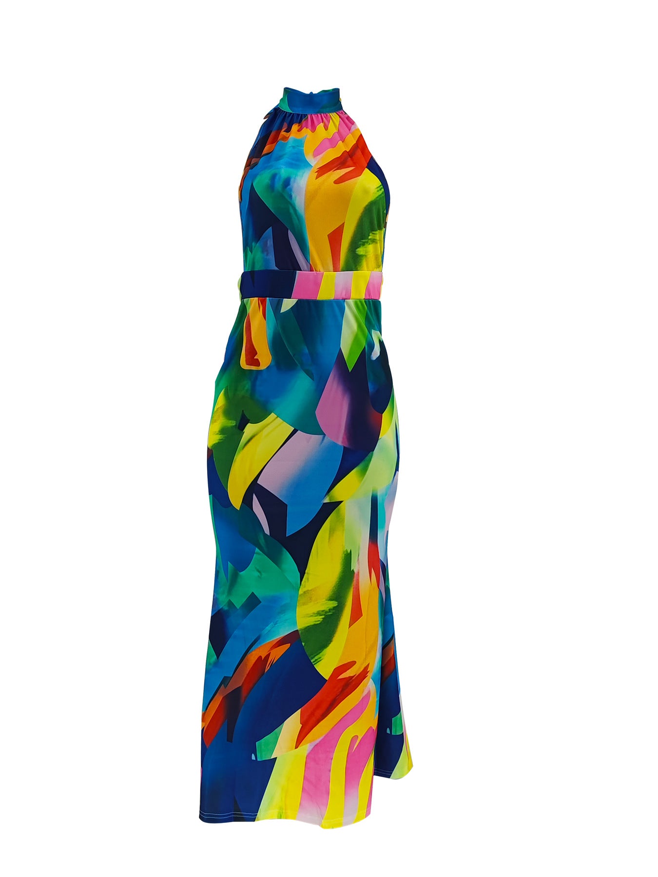 Women's Printed Halter Neck Backless Long Dress 8