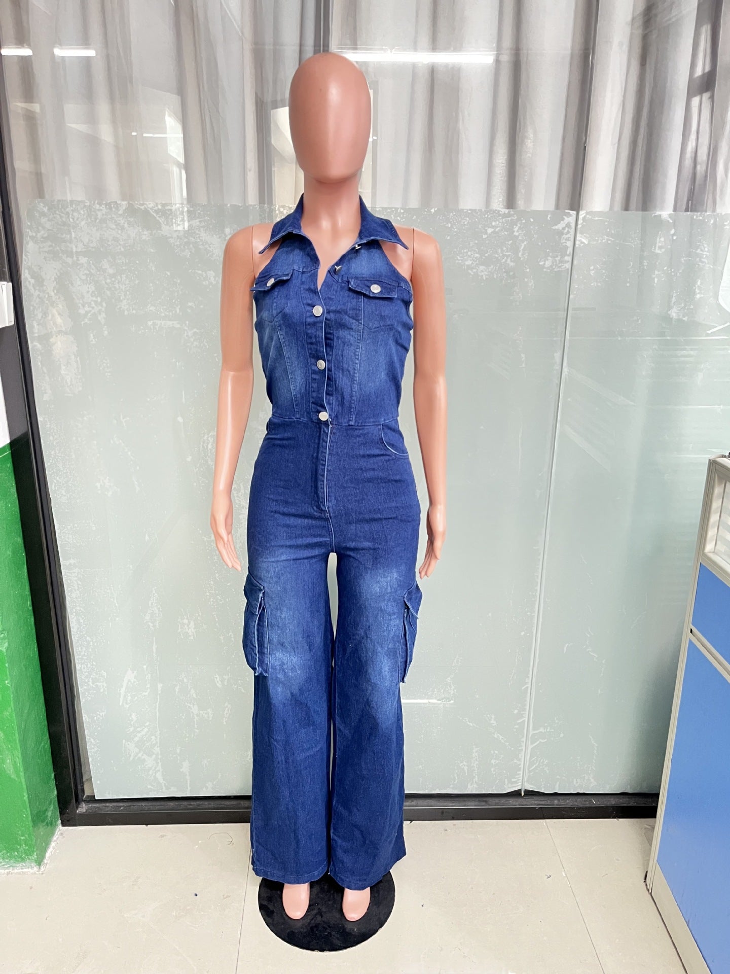Women stretch denim jumpsuit 8