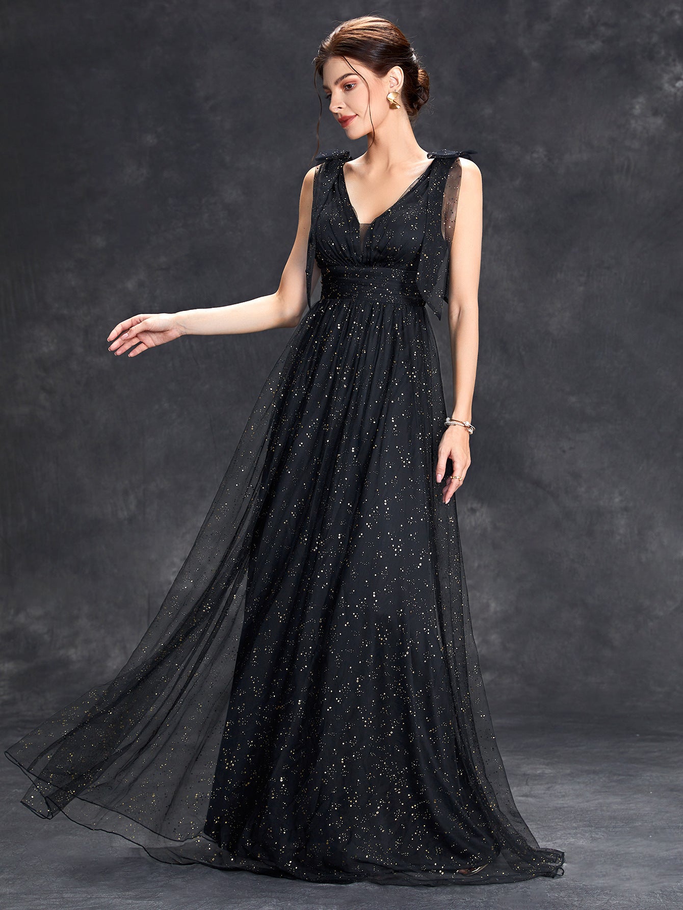 Women sequined bow elegant v-neck ball suspender evening dress（Processing time need 3-6 days） 19