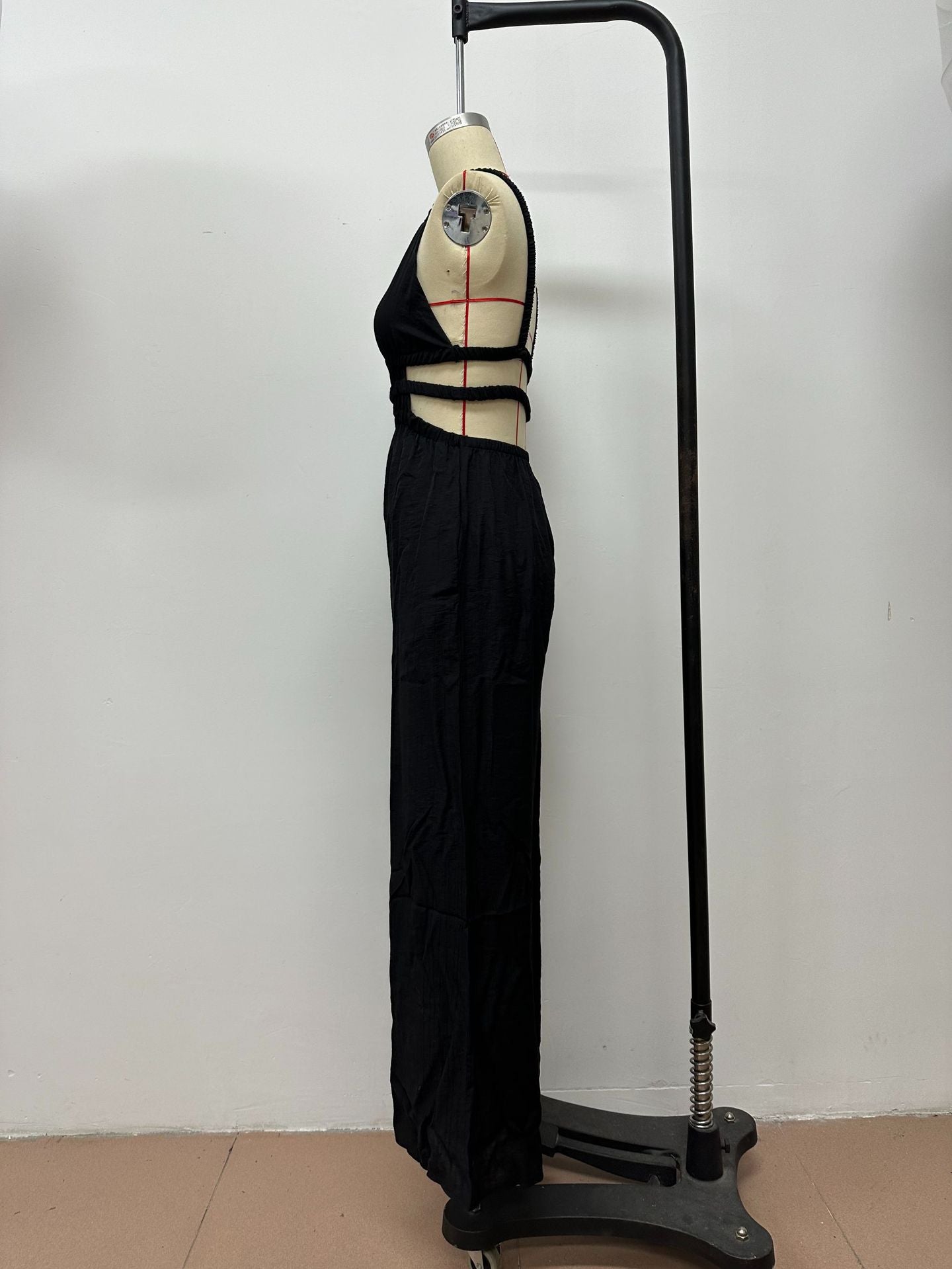 Pure Color Women's Fashionable Strap Low Back Wide Leg Jumpsuit 7