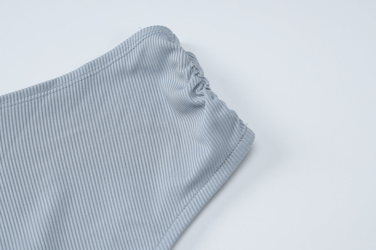 Women's Summer Fashion Solid Color Slash Shoulder Pleated Slim Chic Dress 17