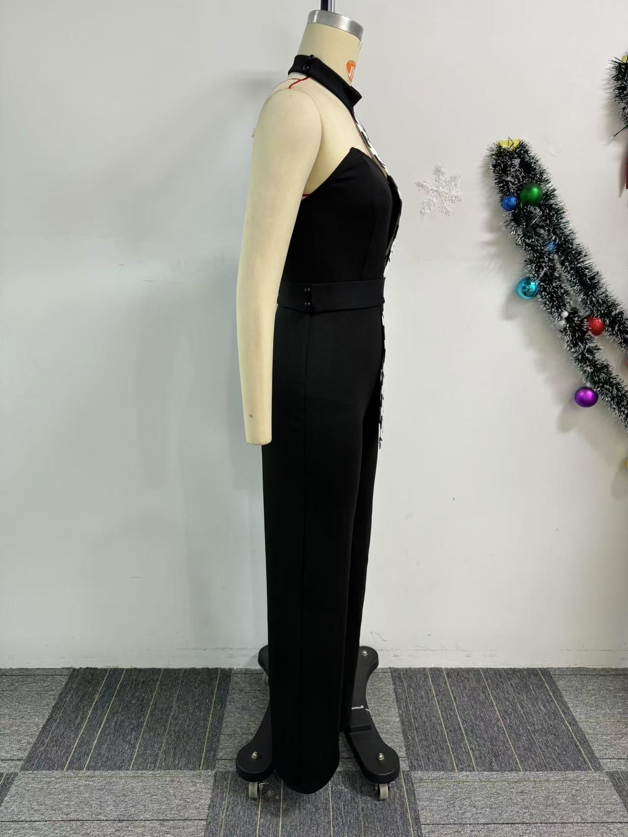 Sexy Printed One-Shoulder Sleeve Elastic Slim Waist Wide-Leg Jumpsuit Two-Piece Suit 7