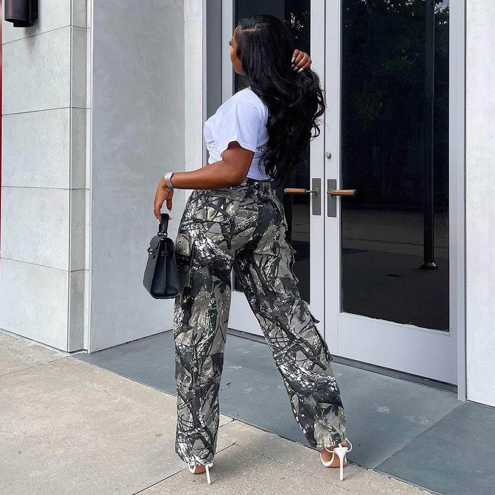 Women Camo Casual Zip Pocket Pants 5