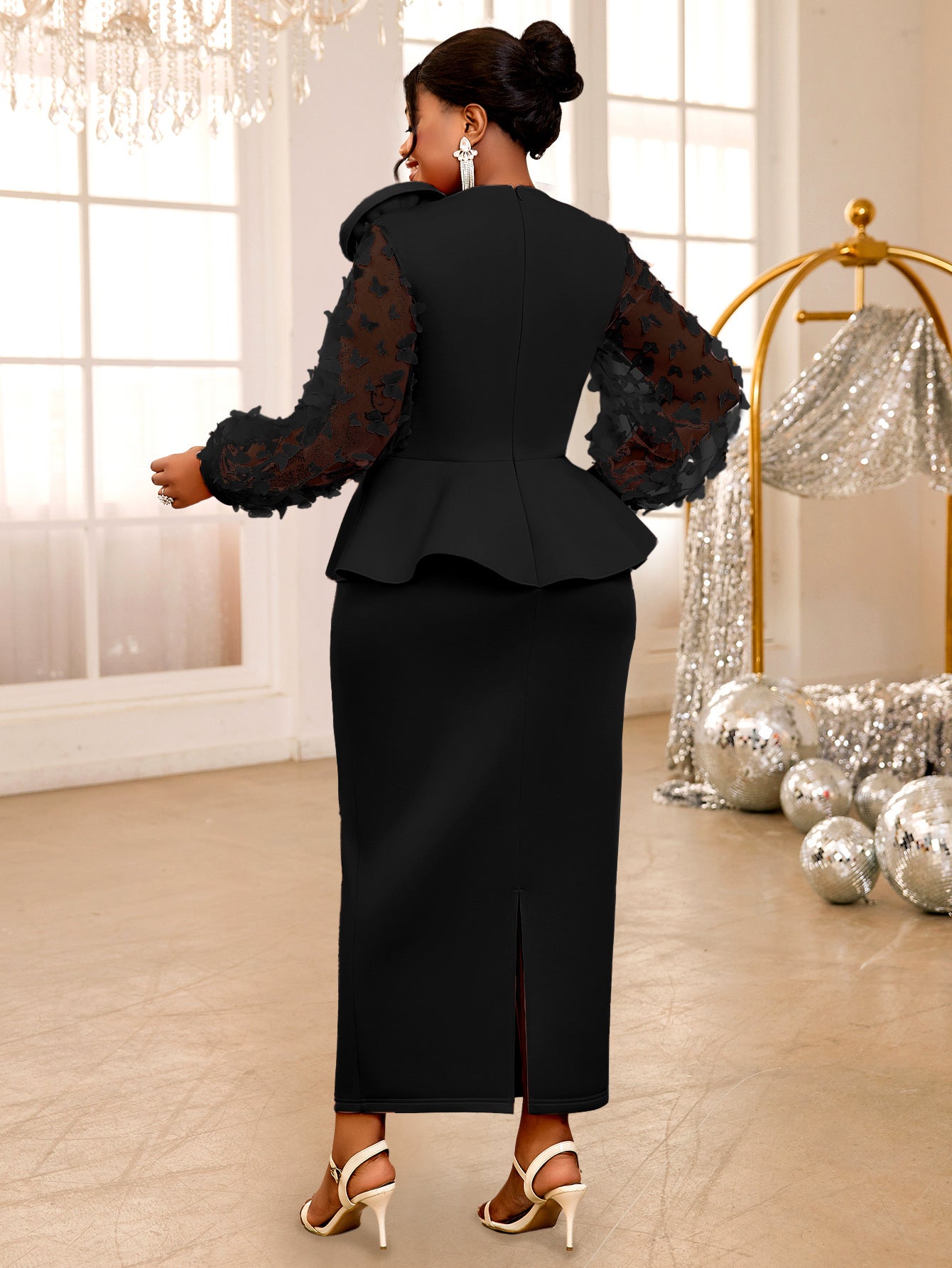 Plus-Size Women Lantern Sleeve Ruffled Party Formal Party Dress 3