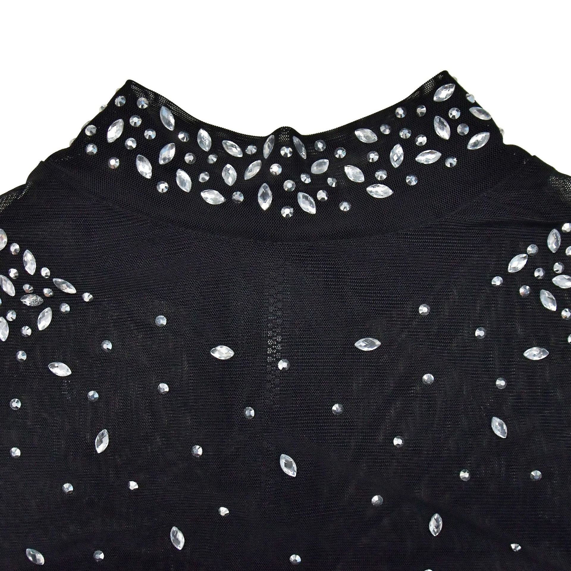 Fashionable Women's Solid Color Beaded Mesh Long-Sleeved Two-Piece Trousers Set 18