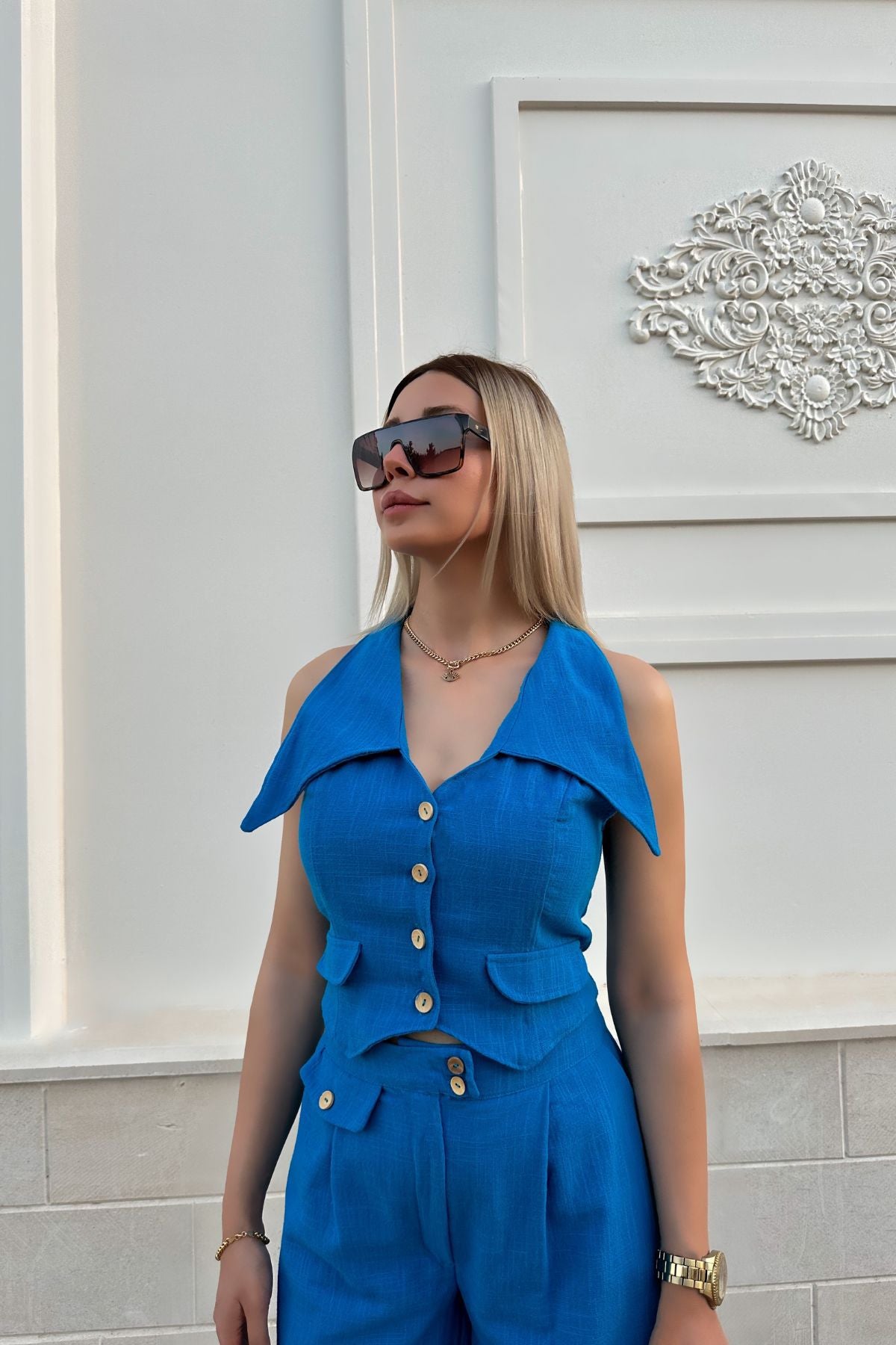 Women's Two Piece Set Summer Sleeveless Short Vest Top Loose Solid Color Trousers 5