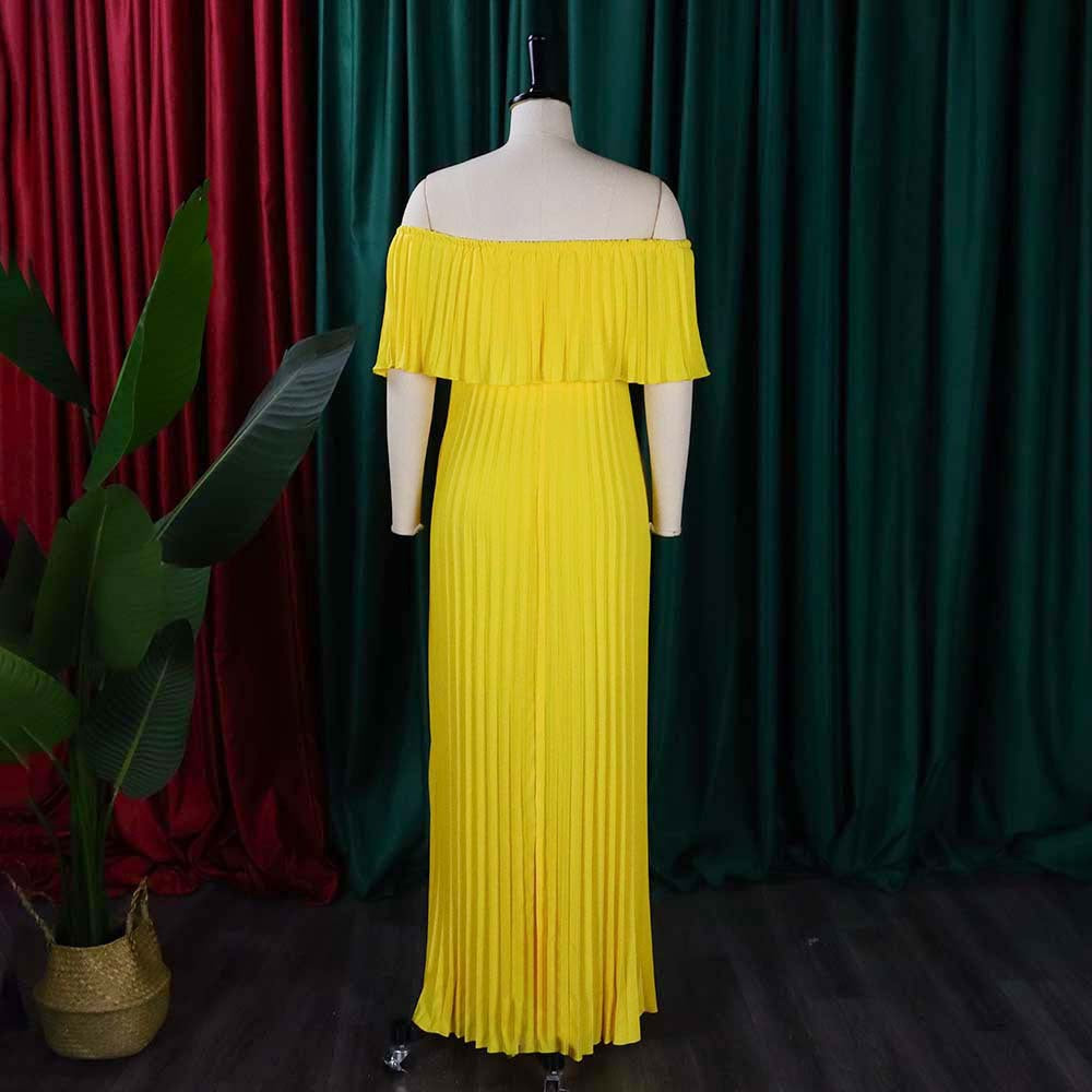 Women Sexy Off Shoulder Off Shoulder Pleated Maxi Dress 14