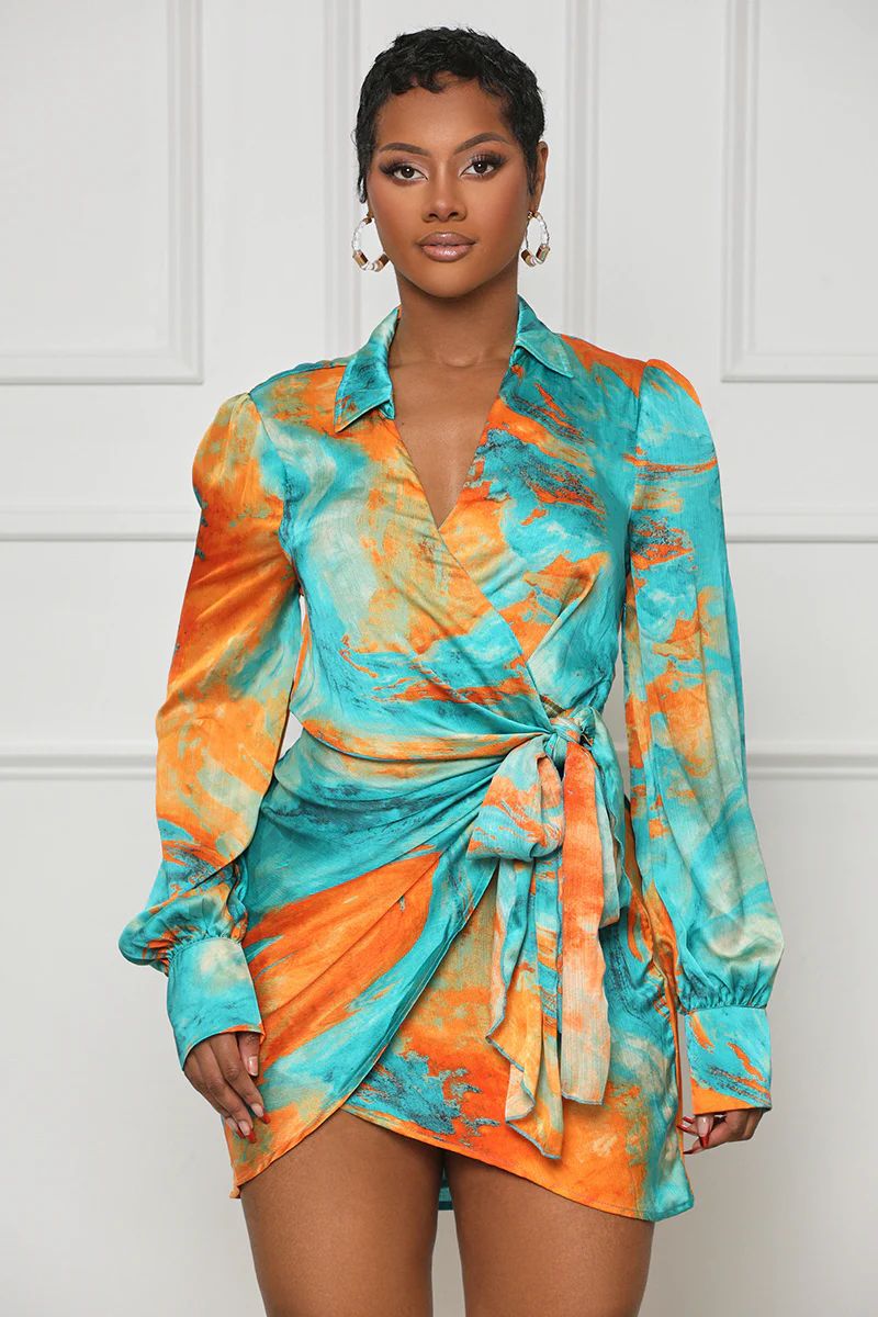 Sexy Fashion Printing Long Sleeve V-Neck Women's Dress