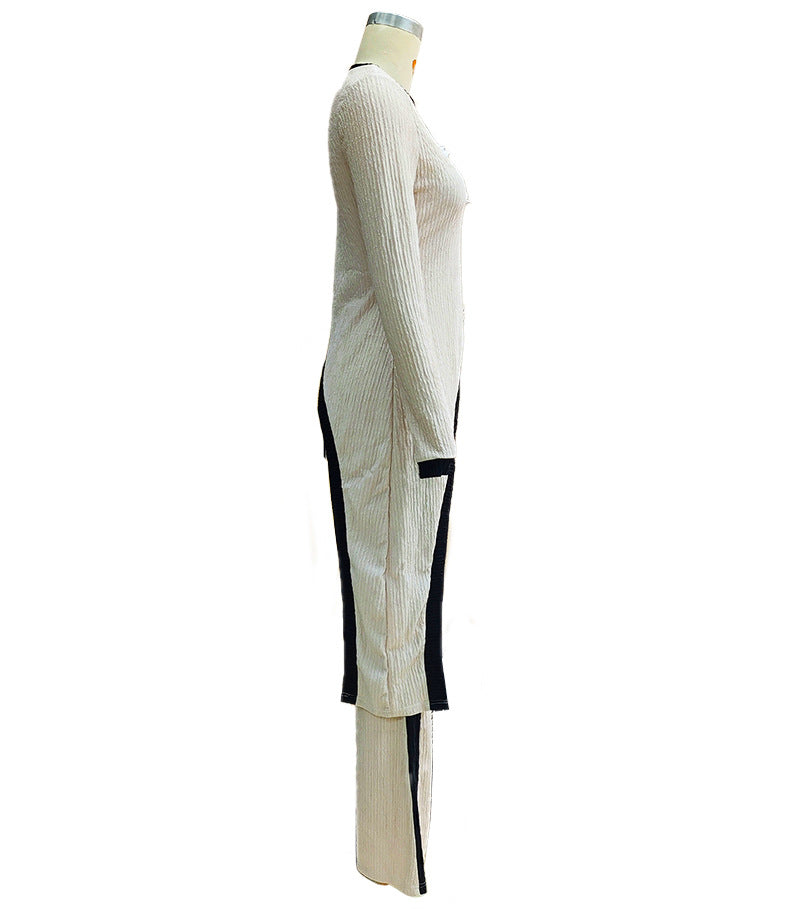 Women  Round Neck Contrast Color Long Sleeve Top and Pants Casual Two Piece Set 7