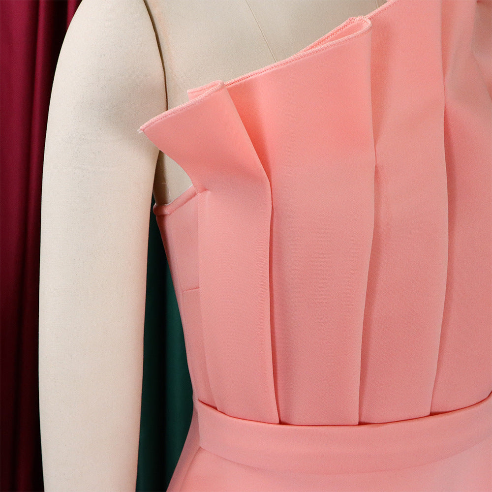 Plus Size Women Solid Sexy Pleated Formal Party Dress 53