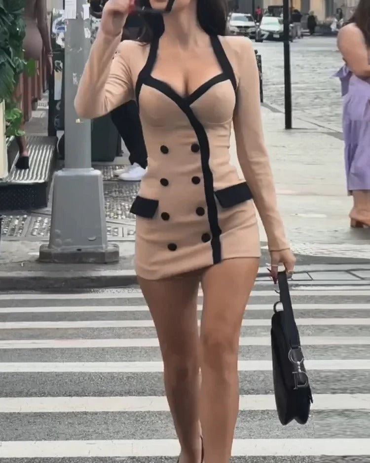 Long Sleeve Solid Color Summer Patchwork Mini Dress 6