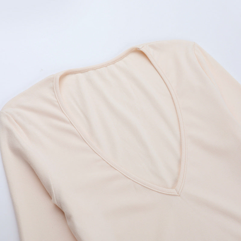 Women autumn/winter solid long-sleeved sexy U-neck bodycon dress 13