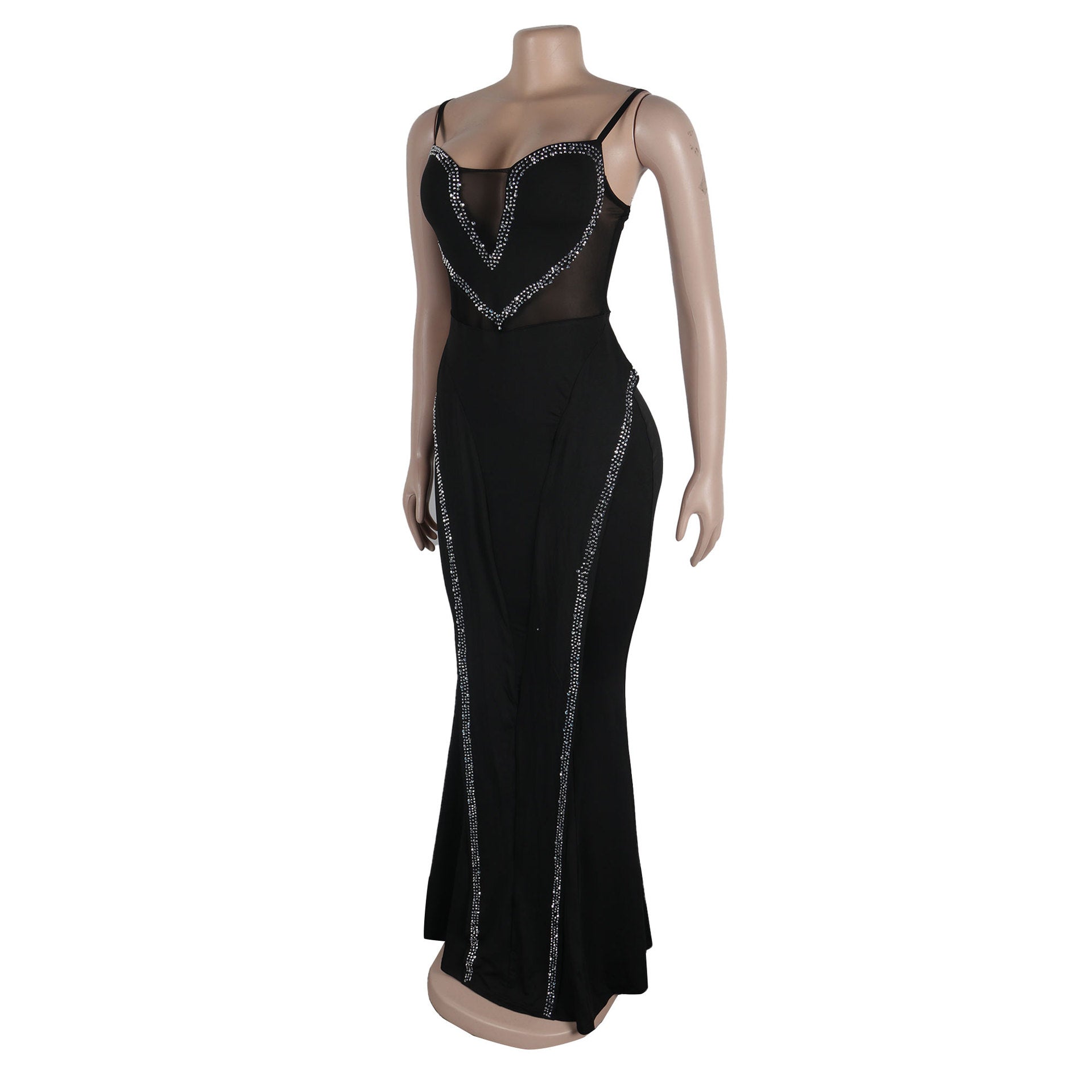 Sexy Beaded See-Through Mesh Patchwork Lace Strap Bodycon Dress 10