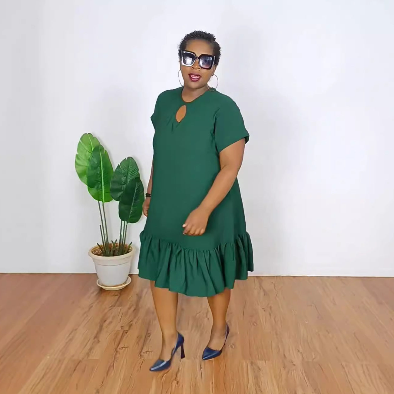 Round Neck ruffle short sleeve loose Plus Size dress 5