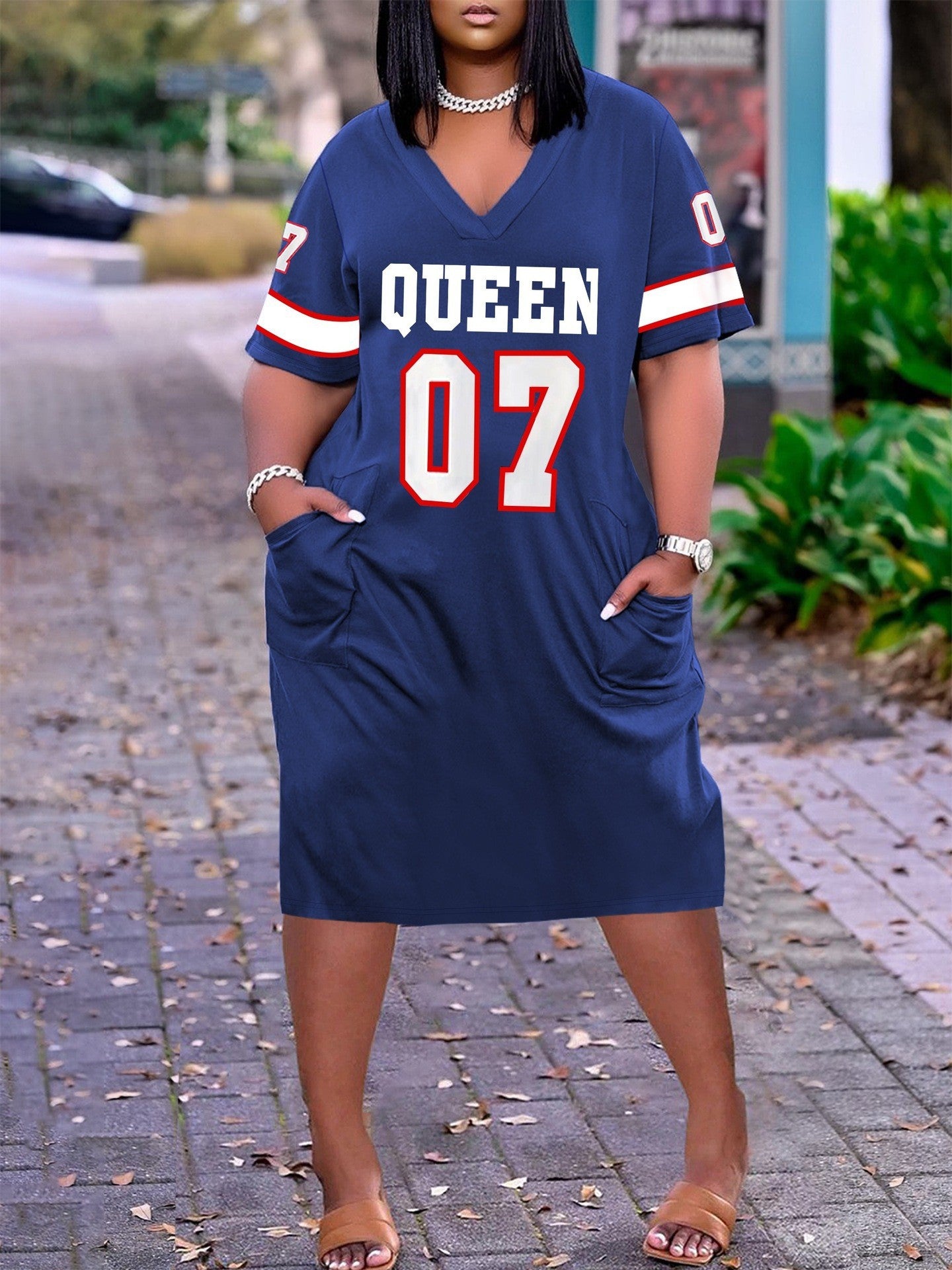 Women Summer Letter Print V-Neck Dress 5