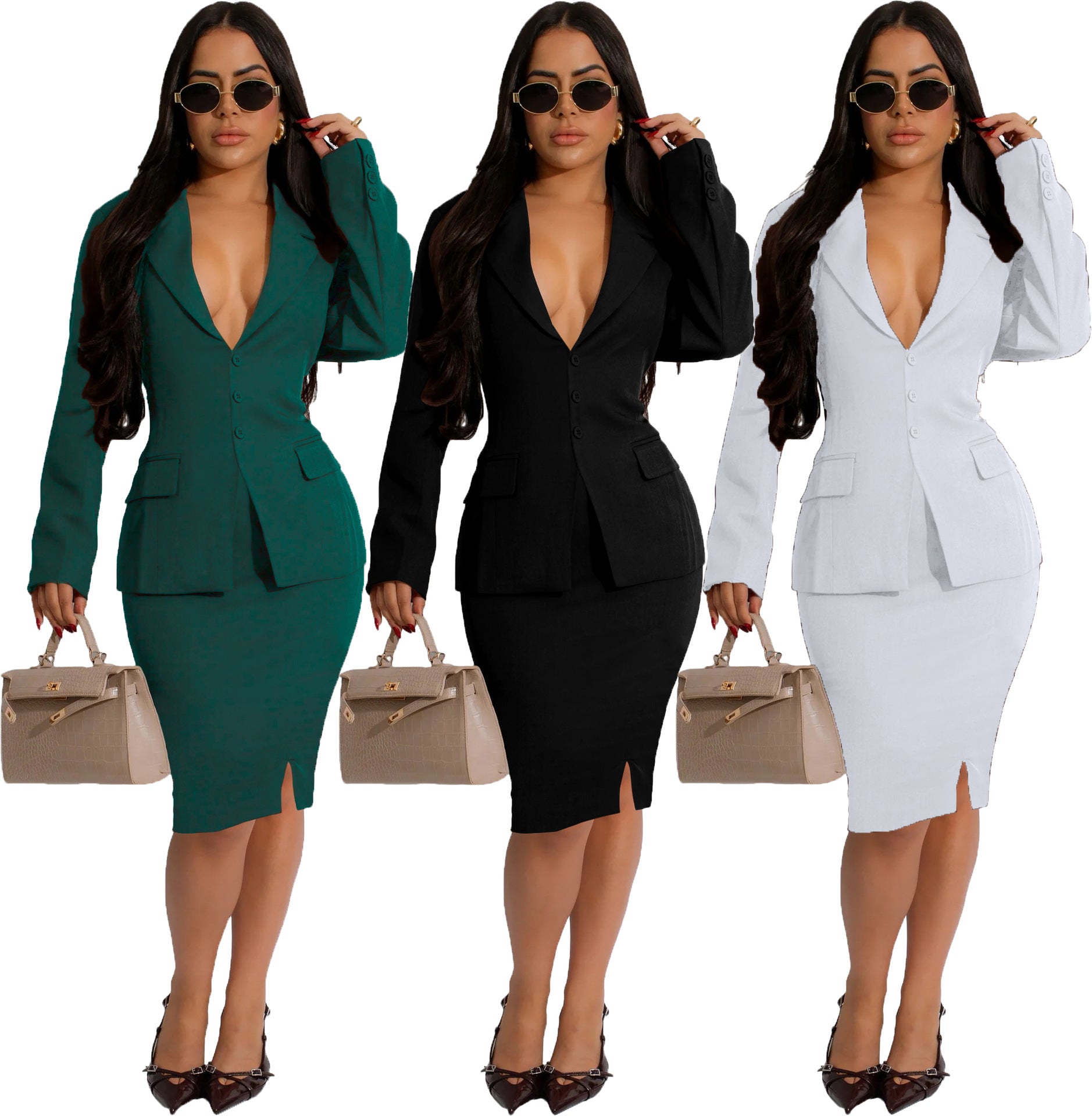 Women Sexy Solid Dress Two Piece Set 9