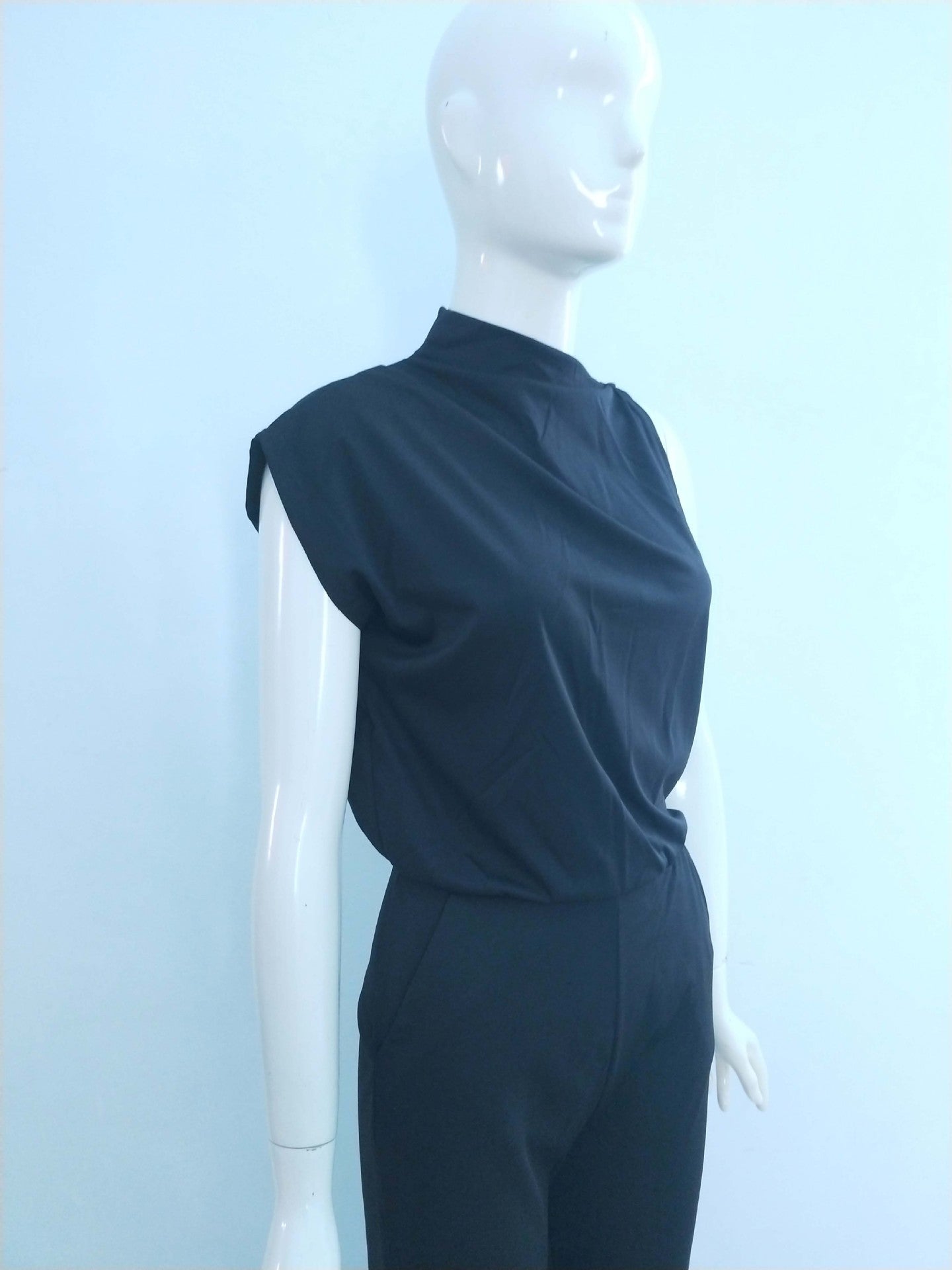 Women Pants Solid One Shoulder Stacked Collar Jumpsuit 30