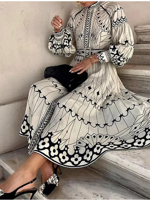 Spring Women's Elegant Long Sleeve Printed Long Dress 4