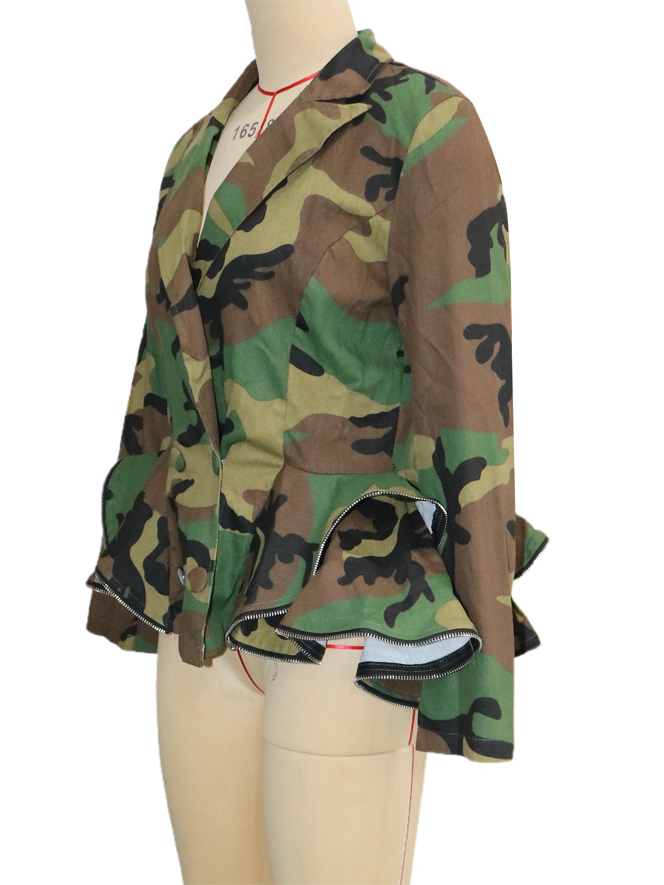 Women's Fashion Camo Print Turndown Collar Double-Breasted Long-Sleeve Outerwear 5