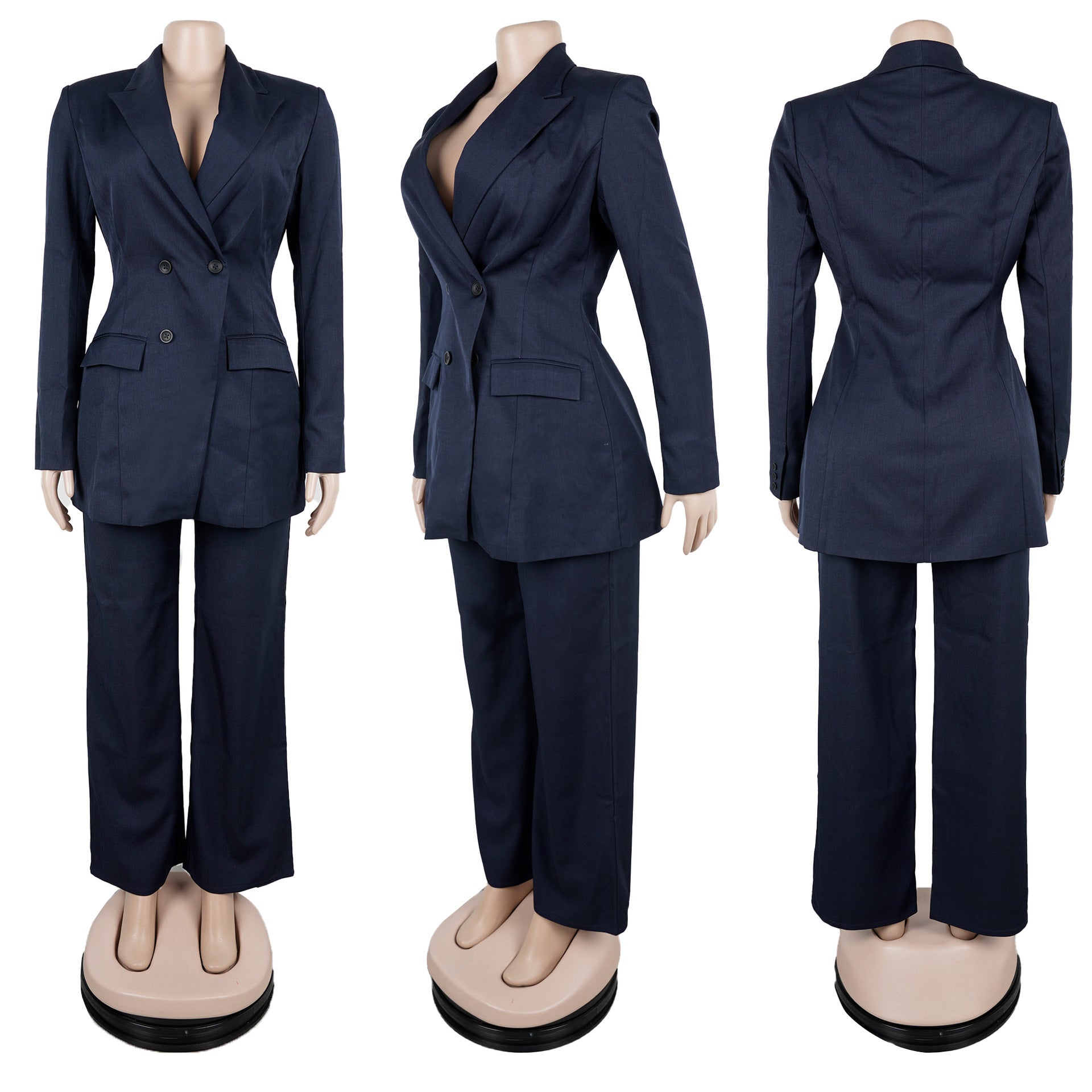 Women Elegant Turndown Collar Blazer and Pants Two-Piece Set 16