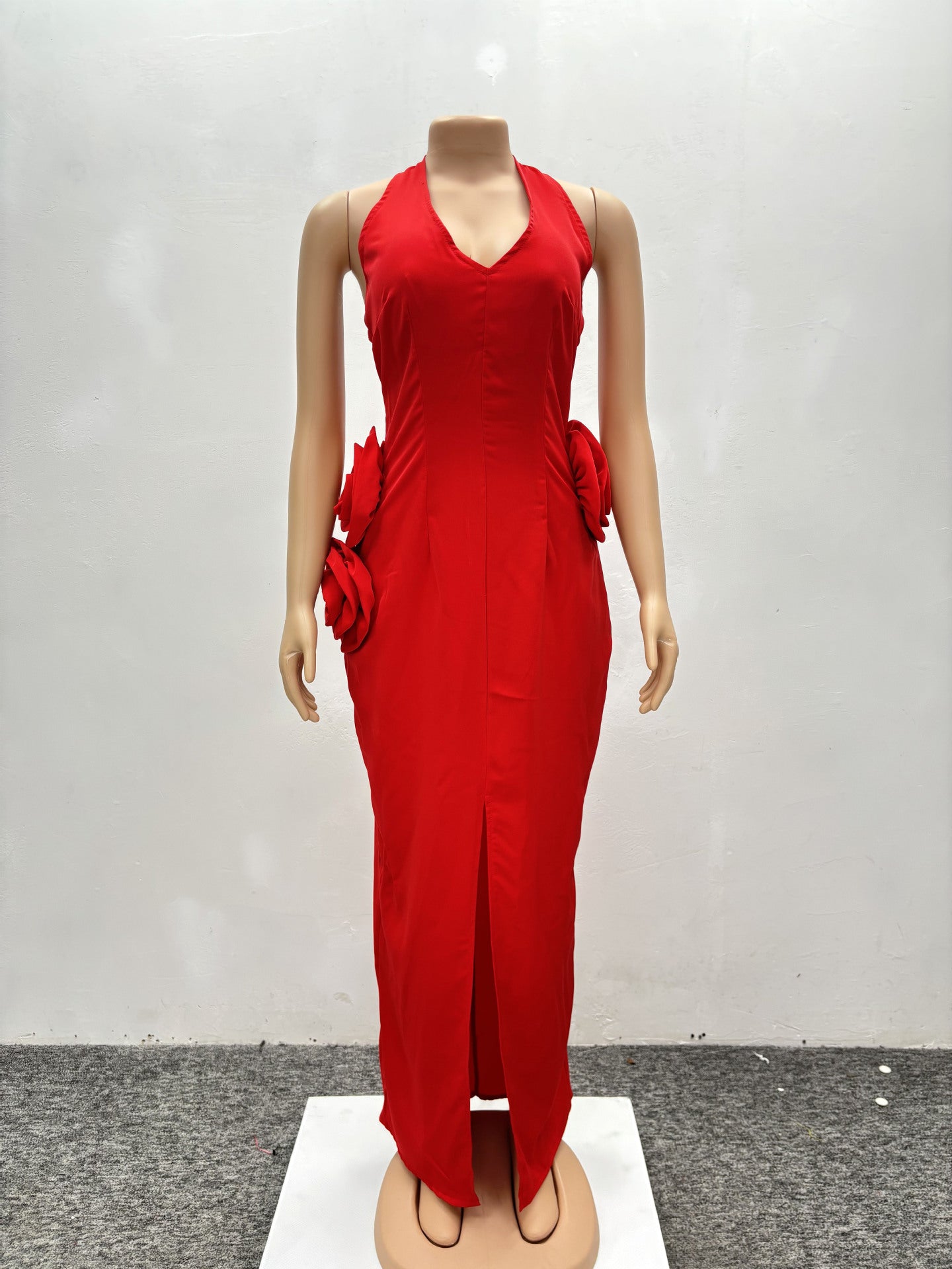 Elegant Women Flower Halter Slit Long Dress 14