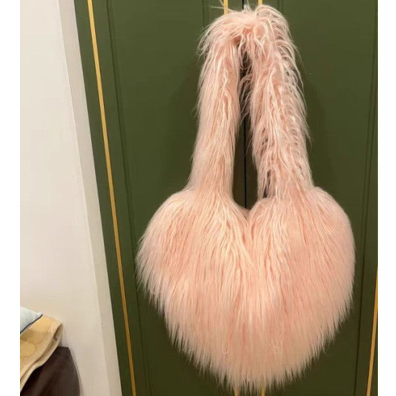 Style Trendy Heart Bag Women's Fur Bag Heart-Shaped Cute Crossbody Bag Shoulder Bag 42