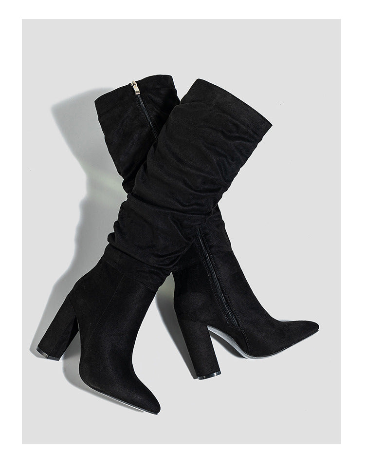 Women high-heeled suede wrinkled high-cut boots 12