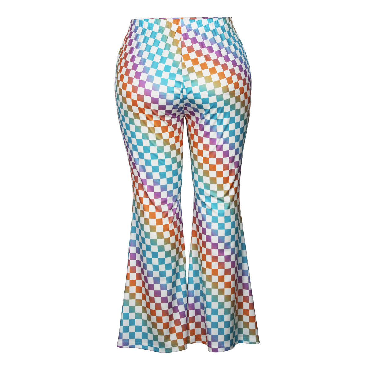 Plus Size Women Plaid Print Bell Bottom Pants 11