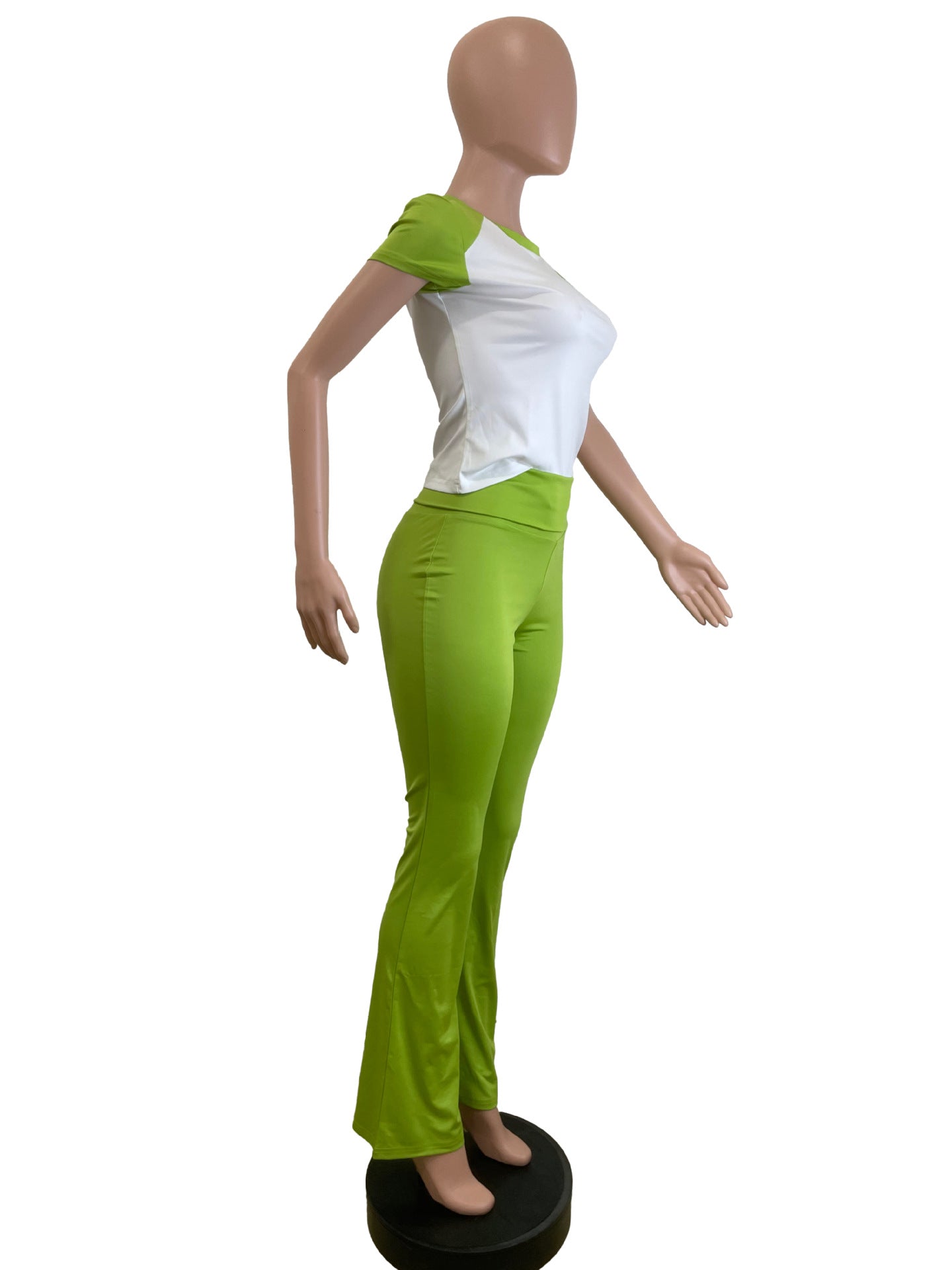 Women American Contrast Raglan Sleeve Casual Sports Yoga Top and Long Pants Two-Piece Set 12