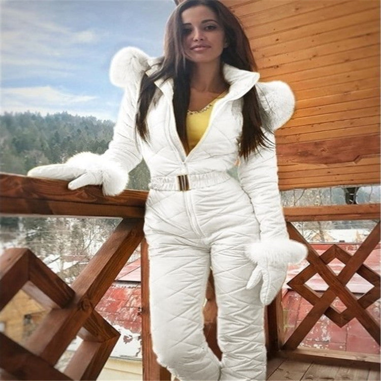Winter Outdoor Fashion Skiing Suit Hooded Outdoor Sports Zipper Ladies Ski Jumpsuit 11