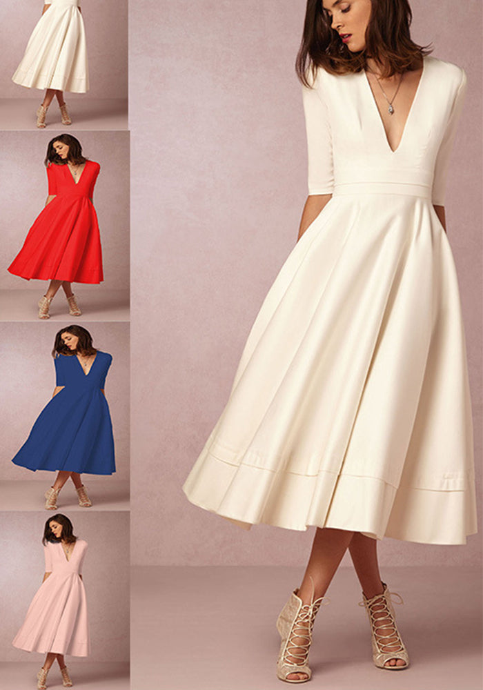 Women Sexy V-Neck Half-Sleeve Dress