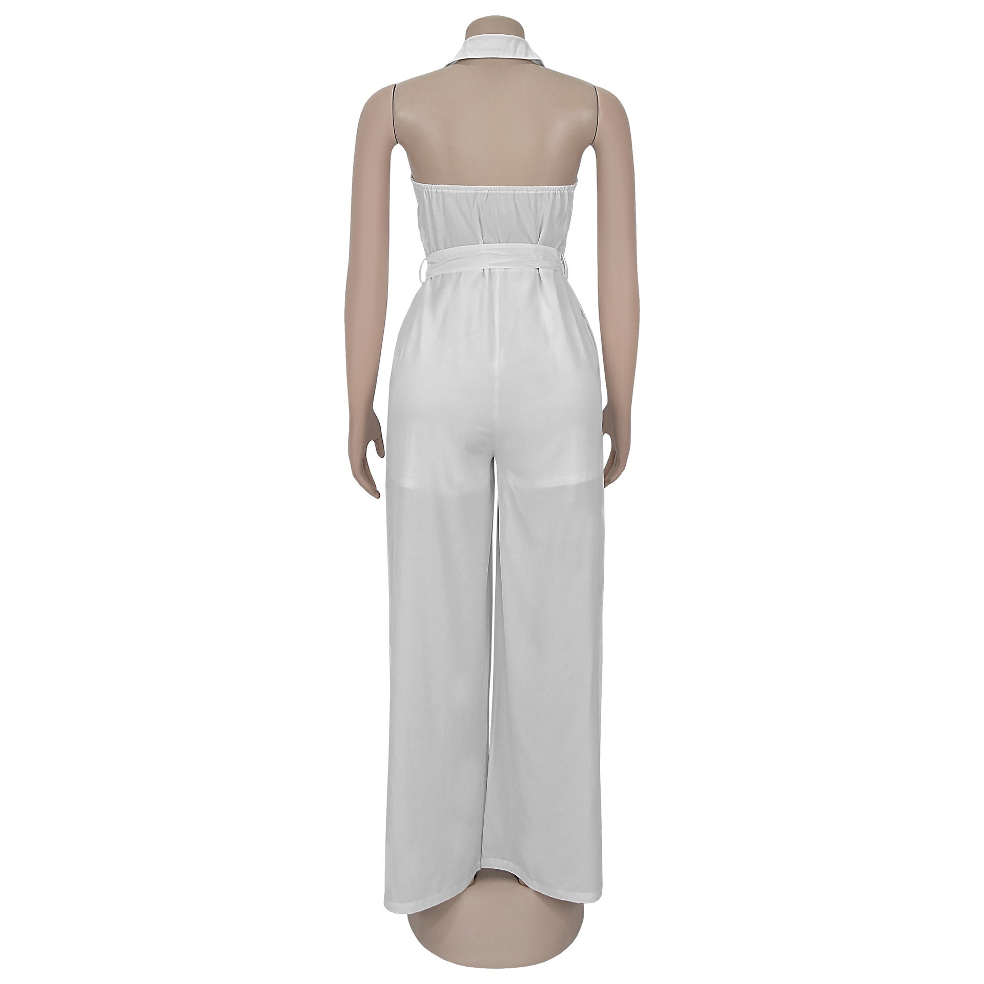 Women Summer Casual Solid V-neck Backless Jumpsuit 10