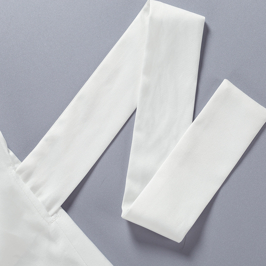 Autumn Winter Slim Waist Low Back Hollow Lace-Up Long-Sleeved White Shirt Top 10