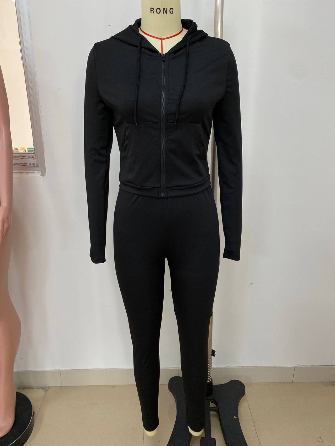 Autumn Winter Women's Fashion Trend Slim Zipper Hooded Top Trousers Tracksuit 7