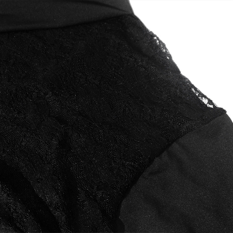 Women Sexy Strapless Lace Patchwork Hollow Irregular Mini Dress 15