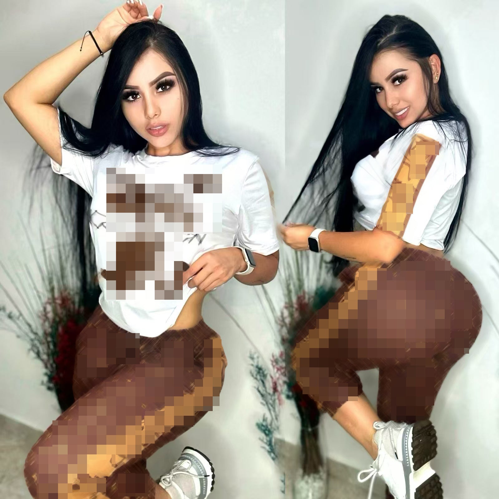 Women Print Top and Pants Two Piece Set 3