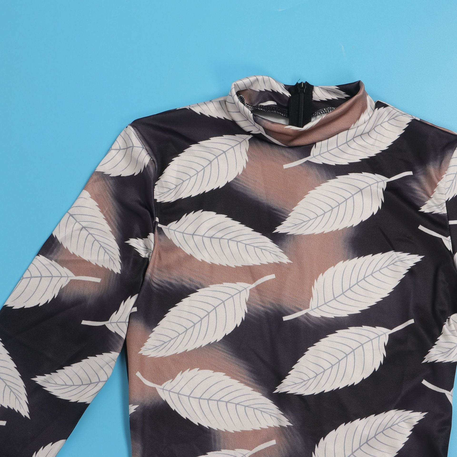 Sexy Printed Stretch Round Neck Long Sleeve Bodycon Tight Fitting Mermaid Long Dress 23