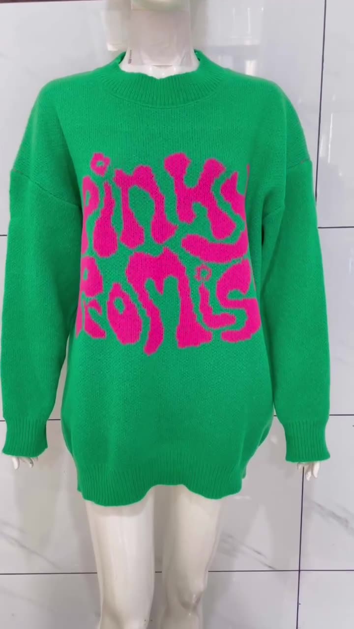 Winter Round Neck Long Sleeve Letter Pattern Jacquard Knitting Sweater Pullover Women's Clothing 4