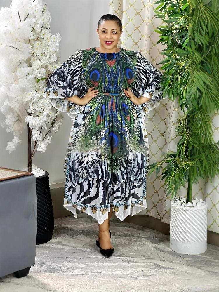 Plus Size Women pleated African elegant dress 4