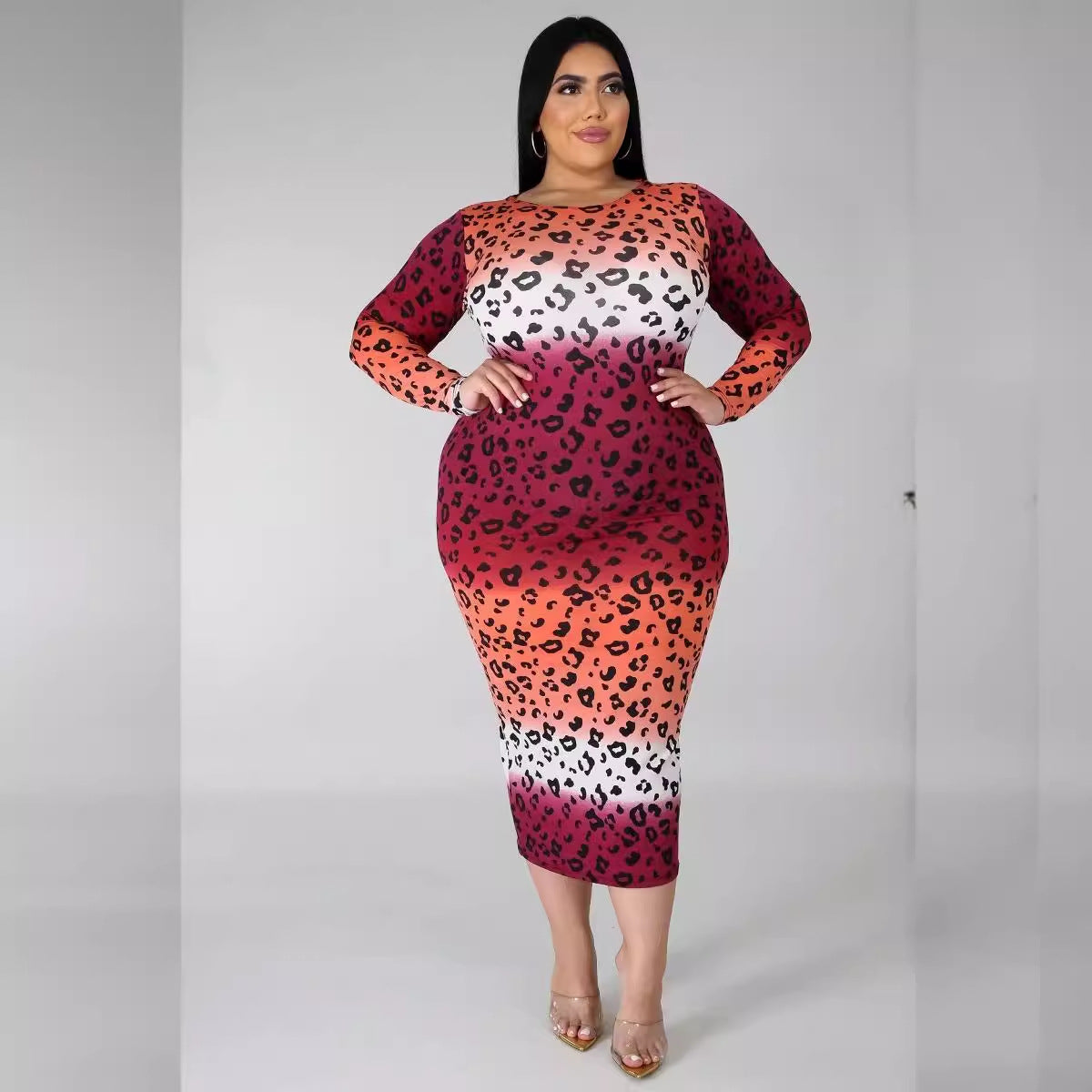 Women's Multicolor Gradient Plus Size Long Dress 4