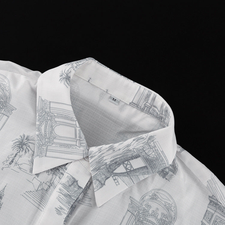 Women's Fashion Printed Short Sleeve Shirt Lace-Up Bodycon Skirt Two-Piece Suit 9