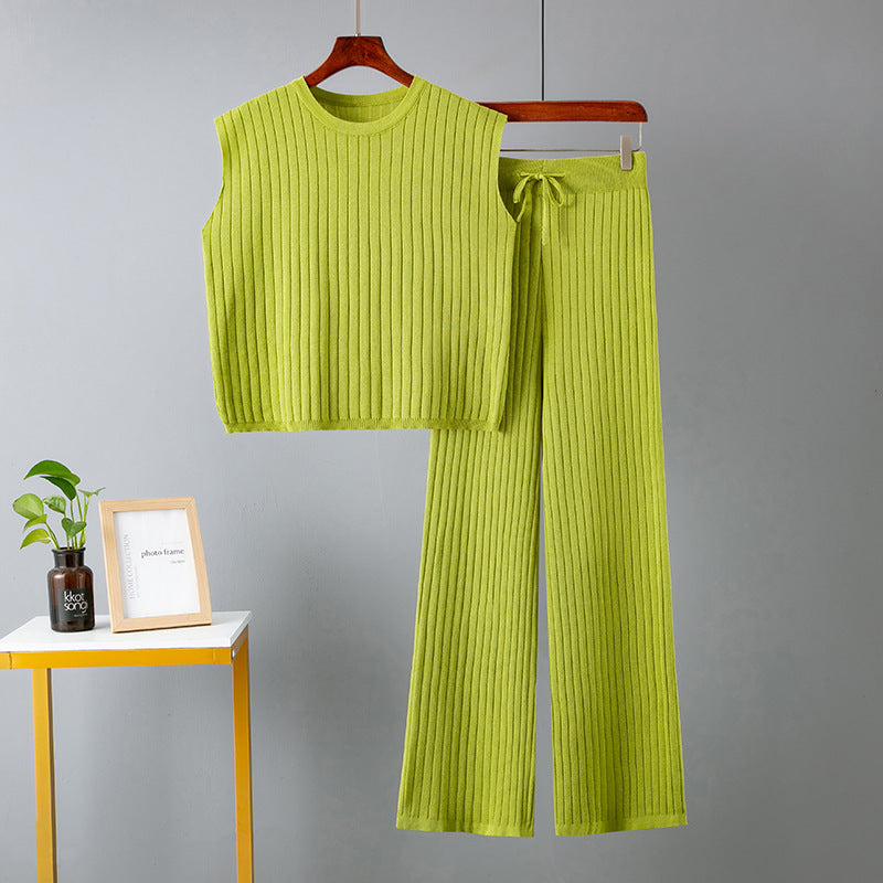 Plus Size Summer Women Loose Casual Solid Top and Pant Two-piece Set 9